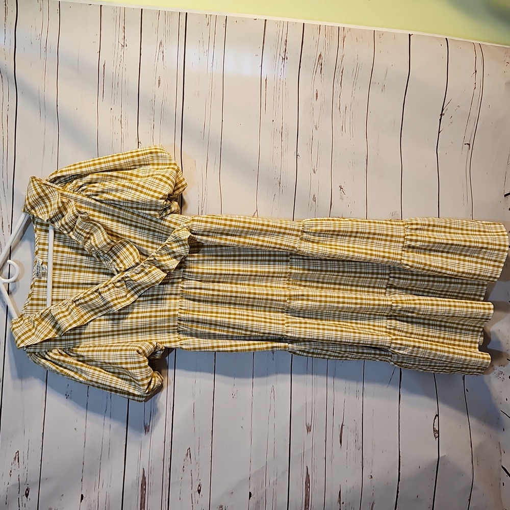 Miss Selfridge Ruffle Plaid Maxi Dress Puff Sleeve Tiered ,SIZE 12ā
